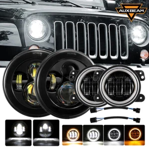 AUXBEAM 7" LED Headlight Fog Lights DRL Combo Kit For Jeep Wrangler JK 2007-2017 - Imagen 1 de 12