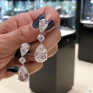 Drop Earrings Wedding Jewelry Fashion Women Fashion Zirconia 925 Silver Gift - Picture 1 of 6