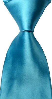 New Classic Solid Plain Blue JACQUARD WOVEN 100% Silk Men's Tie Necktie - Image 1 of 2