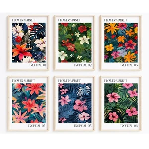 Flower Market Tropical Prints, Floral Poster, Modern Wall Art, Trendy Fashion - Picture 1 of 7