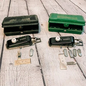 2 Vtg Singer Buttonholer Lot 160506 Extra Templates Hard Case green Black - Picture 1 of 11