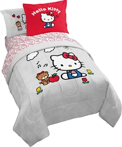 Sanrio Hello Kitty Twin Size Comforter Set - 5 Piece Red & Grey Bedding Includes - Picture 1 of 12