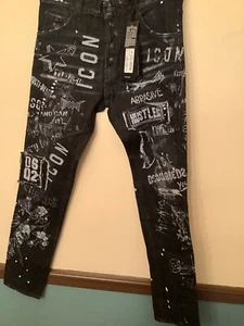 Dsquared2 Cool Guy Black Slim Button Fly Graffiti Skater Jeans 44 (32x30) - Picture 1 of 5