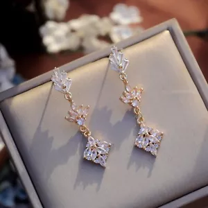 Boucles d'oreilles Clous Doré Floral Eventail CZ Baguette Blanc Art Déco Fin DZ2 - Imagen 1 de 7