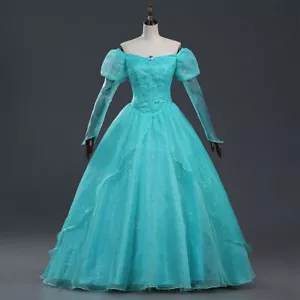 Princess The Little Mermaid Ariel Disney Cosplay Costume Long Blue Dress Fancy - Picture 1 of 5