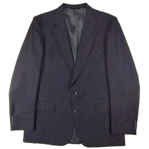 Vintage BURBERRYS Men 46R Suit Jacket Dark Navy Blue Stripe 100% WOOL 2 Button - Picture 1 of 23