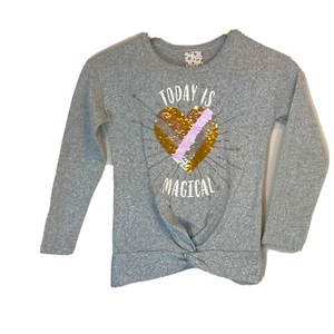 Girls Belle Du Jour Reverse Sequin Heart Knit Long Sleeve Top Size Small - Picture 1 of 6
