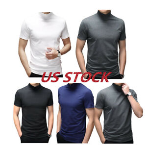 US Men Mock Turtleneck Pullover T-Shirt Tops Casual Slim Fit Tops Tee Undershirt