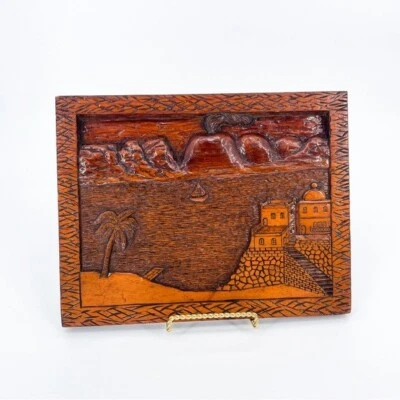 Hand Carved Wooden Landscape Scene Wall Art - Image 1 of 4