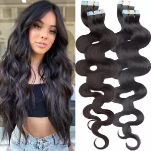 40pc=100g Thick Tape In Human Hair Extensions Skin Weft Body Wave Curl Full Head - Picture 1 of 58