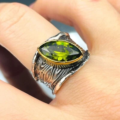 Anillo de plata de ley 925 peridoto simulado ajustable para mujer regalo para su regalo Foto 1 de 4