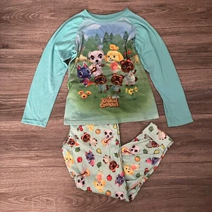 Animal Crossing Pajamas Kids size Large Green Blue Top Pant Set - Picture 1 of 16