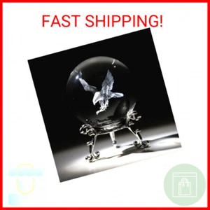 HDCRYSTALGIFTS Engraved Eagle Crystal Ball Paperweight with Stand 60mm 3D Laser - Picture 1 of 2