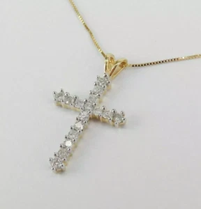 2 CT Round Cut Diamond Cross Pendant Necklace 14K Yellow Gold Over Free Chain - Picture 1 of 5