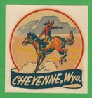 VINTAGE ORIGINAL 1947 SOUVENIR "CHEYENNE" WYOMING BRONCO TRAVEL WATER DECAL ART