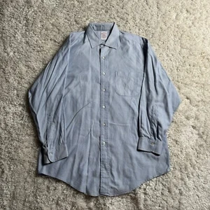Brooks Brothers Shirt Mens 16 - 2 Blue Houndstooth OCBD Oxford Made in USA - Picture 1 of 15