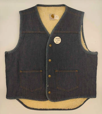 Жилет винтажный Carhartt джинсовой ткани жилет сделано в США con нашивка мухи темно-синий размер M/L - Изображение 1 из 4