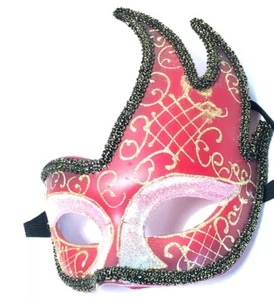 Venetian Masquerade Mask- Red & Gold Carnival Mardi Gras Halloween Costume. - Picture 1 of 12
