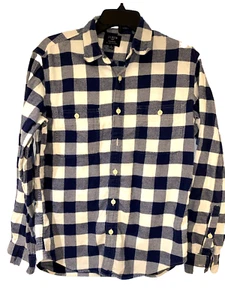 J Crew Shirt Mens Blue White Buffalo Plaid Flannel Long Sleeve Medium - Picture 1 of 3