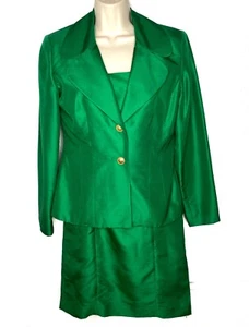 Hugo Buscati Woman 2-Pc Set Green Sheath Dress Jacket Suit VTG Vintage Sz 6 - Picture 1 of 10