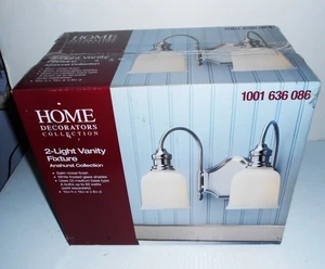 Home Decorators 2-Light Satin Nickel Vanity Light w/Frosted White Glass  - NEW - Picture 1 of 2