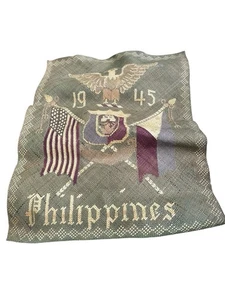 Military Philippines 1945 WWII Victory American Flag Weaved Banner Wall Hanger - Picture 1 of 10