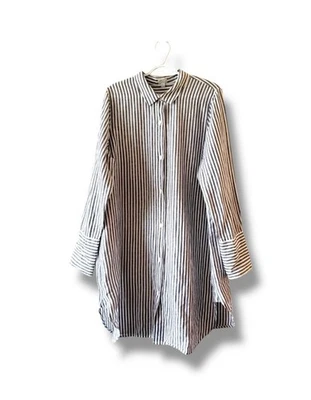Vestido Camisa J Crew Original Beachwear Feminino XXL Listrado Mistura de Linho Cobertura - Imagem 1 de 4