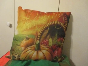 SCHÖNES THANKSGIVING/HERBST Kissen bunte Kürbisse, Blumen 16 x 16 Zoll - Bild 1 von 3