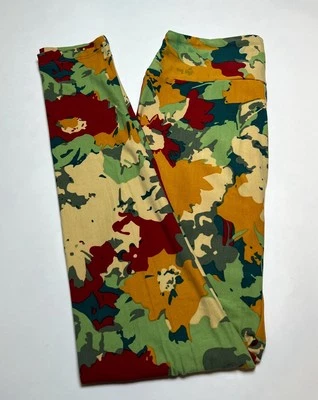 NEW LuLaRoe OS Leggings RED TEAL Abstract MODERN Camouflage FLOWER Whimsical Hot - Image 1 of 4