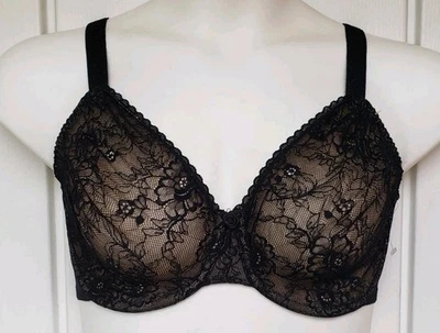 Vintage Olga Lure of Lace Sheer Underwire Bra Size 38DD Black NEW 35028  - Image 1 of 4