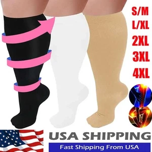 S-4XL Wide Calf Plus Size Compression Socks Women Men 20-30mmHg Medical Stocking - Picture 1 of 19