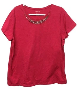 St. John's Bay Damen Rot 1X Top Baumwolle Polyester Perlen Ausschnitt - Bild 1 von 5