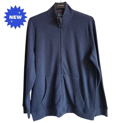 2XLT Full Zip Sweater Blue New Nwt Tall Jos A Bank Cotton Pockets Long Sleeve Sz - Image 1 of 4