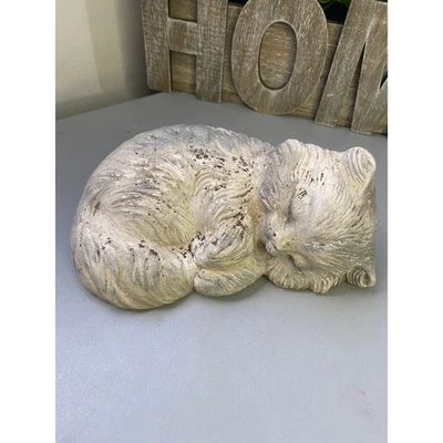 Estatuilla de gato dormido estatua piedra sintética caprichosa decoración de jardín acento para el hogar Foto 1 de 4
