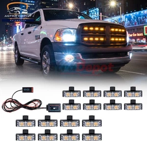 16pcs Front Grill Mount Amber 2-LED Strobe Lights with Controller for Trucks 12V - Picture 1 of 8