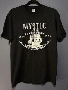 T-shirt vintage punto singolo Mystic Connecticut Russell Athletic USA nera media - Foto 1 di 12