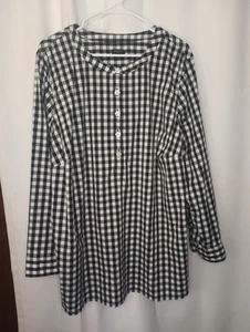 Talbots 3X Gingham Popover Top Strass Bottone Popeline Preppy Classico - Foto 1 di 10