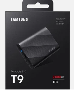 Samsung - T9 Portable SSD 1TB, Up to 2,000MB/s , USB 3.2 Gen2 - Black - Afbeelding 1 van 1