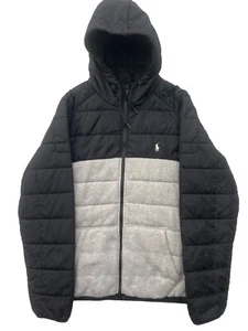Polo Ralph Lauren Puffer Jacket / Hoodie Black Grey Size Large - Picture 1 of 13
