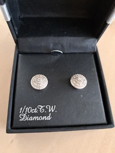 Pave Diamond (1/10 ct. tw) 10mm Round Earrings Sterling Silver Mount 925 NOS - Picture 1 of 6
