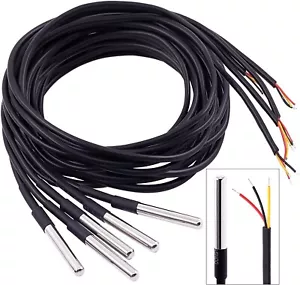 3m/9.8ft DS18B20 Waterproof Temperature Sensors Digital Temp Probe Pack of 5 NEW - Picture 1 of 7