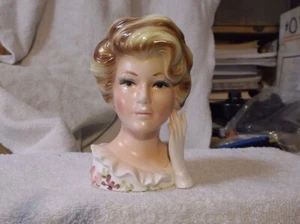 Vintage Samson Import 1964 Lady Head Vase w/Hand Floral Dress Blonde 6" #5543B - Picture 1 of 3