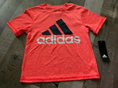 NWT 男童阿迪达斯希瑟橙色白色运动 T 恤 6 码聚酯纤维 T 恤 — 第 1/3 张图片