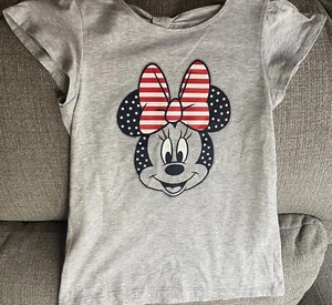 Disney Girls Minnie Mouse American Flag Gray Graphic T-Shirt Size 7 - Picture 1 of 6