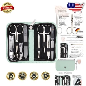 Luxury Nail Care Kit: 8-Piece Grooming Set with Mint Leather Case - Perfect Gift - Picture 1 of 8