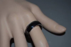 Bague céramique noir facetté, anneau acier inoxydable - Imagen 1 de 1