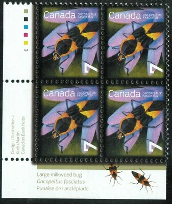 Canada sc#2408 Beneficial Insects: Large Milkweed, LL Imprint Block, Mint-NH - Image 1 of 2