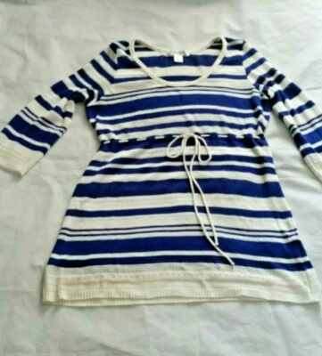 Motherhood Maternity Small 3/4 Sleeve Navy Blue & White Tunic Light Sweater NWOT - Image 1 of 4
