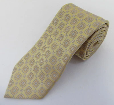 CANALI 100% 真丝黄色-灰色方形地理-印花男式领带 OS — 第 1/4 张图片