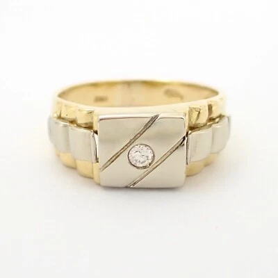 Solid 18k Gold Diamond Watch Link Mens Wedding Band Ring Two Tone Italy 750 sz10 - Image 1 of 4